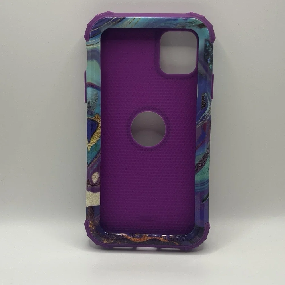 Shockproof iPhone 11 Cell Phone Case hard cover, Triple Layer, purple, gold